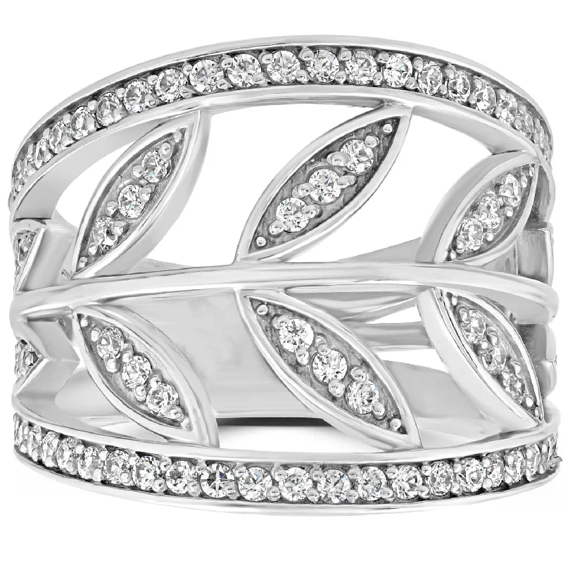 gold plated ring for women -1CT Diamond Floral Knuckle Ring 14K White Gold Size Selectable