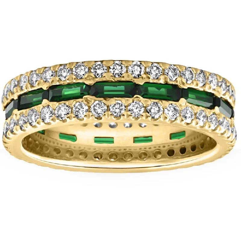 butterfly ring for women -2 1/2 Ct Diamond & Emerald Eternity Ring in Yellow Gold Lab Grown