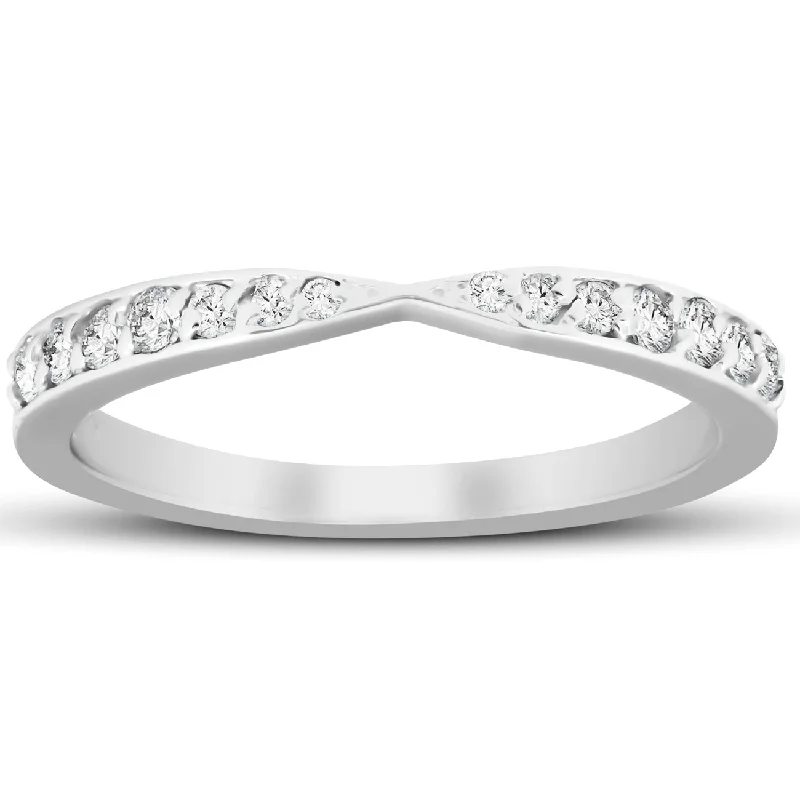 spinner ring for anxiety relief -.25 Ct Diamond Wedding Ring Stackable V Shape Tapered Band 14k White Gold 7