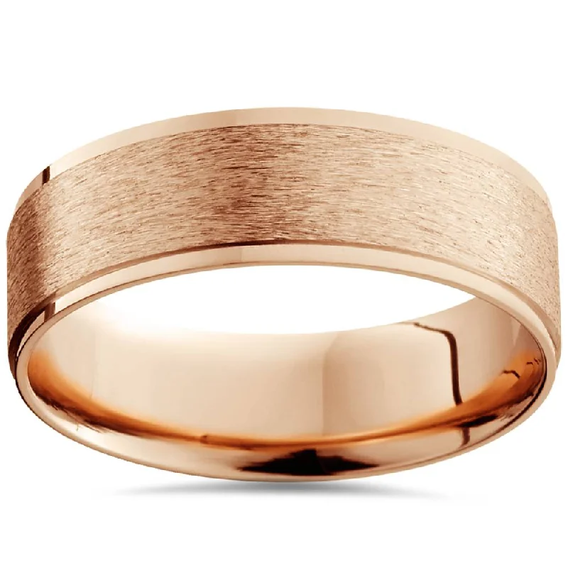 antique style ring for women -6MM Brushed Mens Wedding Band 14K Rose Gold Size Selectable