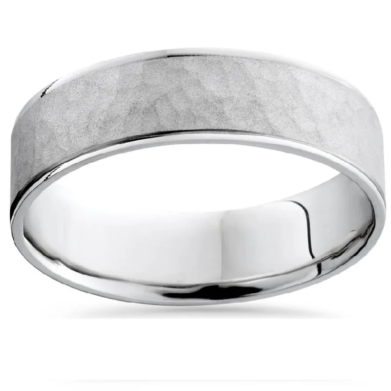 boho style ring for women -6mm Mens Argentium Silver Hammered Wedding Band Size Selectable