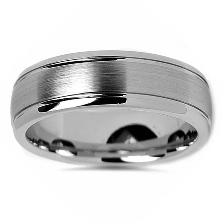 custom engraved wedding band for men -7mm Brushed Mens Wedding Band 14K White Gold