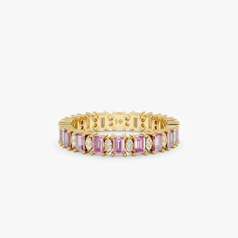 diamond wedding band for men -Baguette Pink Sapphire Eternity Ring with Diamonds, Amara