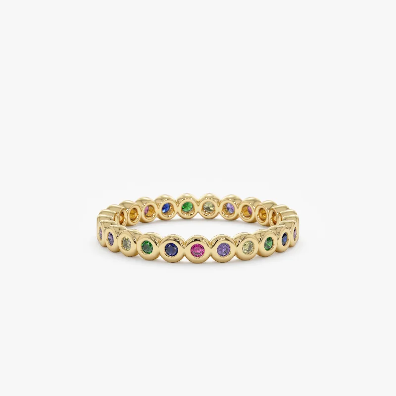 contemporary ring for men -Bezel Rainbow Sapphire Eternity Ring, Saoirse