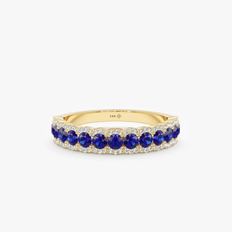 vintage-inspired ring for women -Blue Sapphire Diamond Half-Eternity Ring, Azulik