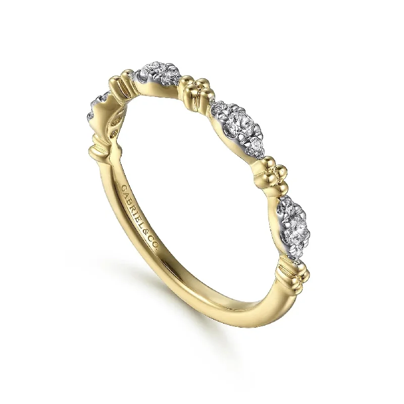 fashion ring for daily wear -Bujukan Stackable Beaded Diamond Marquise Ring in Yellow Gold, 0.19 cttw