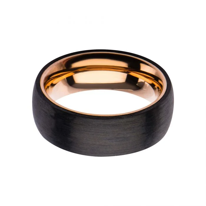 vintage-inspired ring for women -Carved Carbon Graphite and Rose Gold Plated Stainless Steel Ring