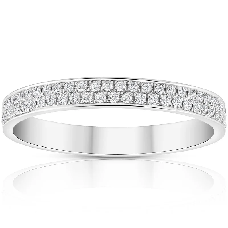 classic solitaire ring for women -Change to Size 6.5. 1/2Ct Pave Double Row Eternity Ring 18k White Gold 6.5