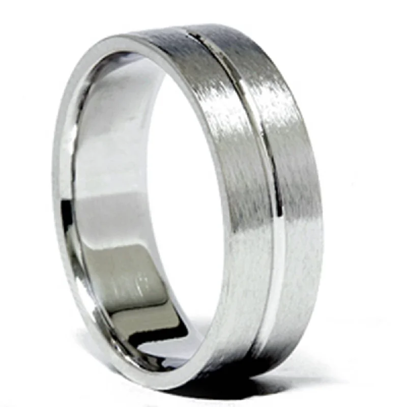 platinum wedding band for men -Channel Brushed Wedding Band 14K White Gold Size Selectable