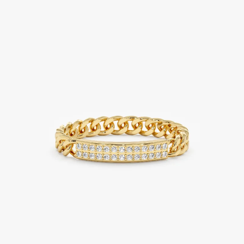 boho style ring for women -Cuban Chain Diamond ID Ring, Ayesha