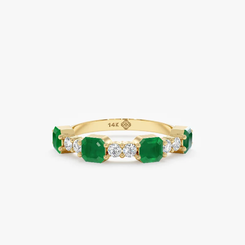 adjustable gold ring for women -Diamond and Octagon Emerald Ring, Una