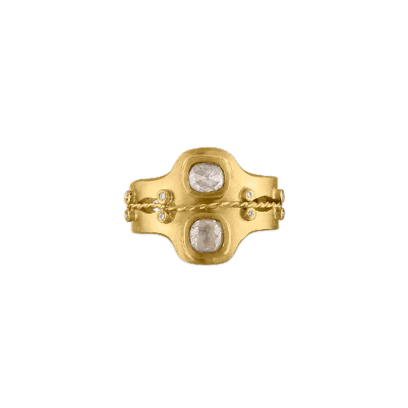 gemstone ring for women -Diamond Double Bezel Ring