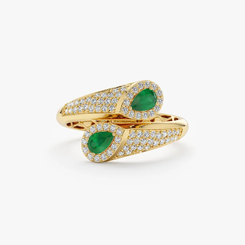 stackable rings for women -Diamond Emerald Wrap Around Ring, Dana