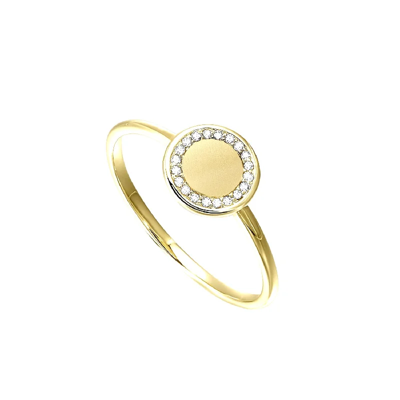 open band ring for women -Diamond Halo Ring with Engraveable Center