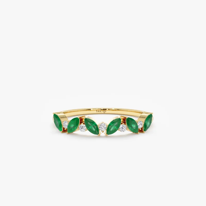 heart promise ring for girlfriend -Emerald and Diamond Half Eternity Ring, Cruz