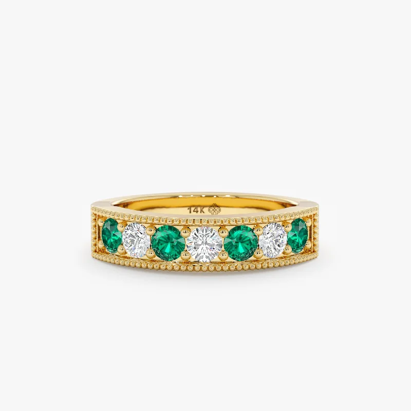 men’s wedding band with diamonds -Emerald and Diamond Statement Ring, Ardena