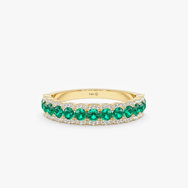 personalized name ring for women -Emerald Diamond Half Eternity Ring, Zelena