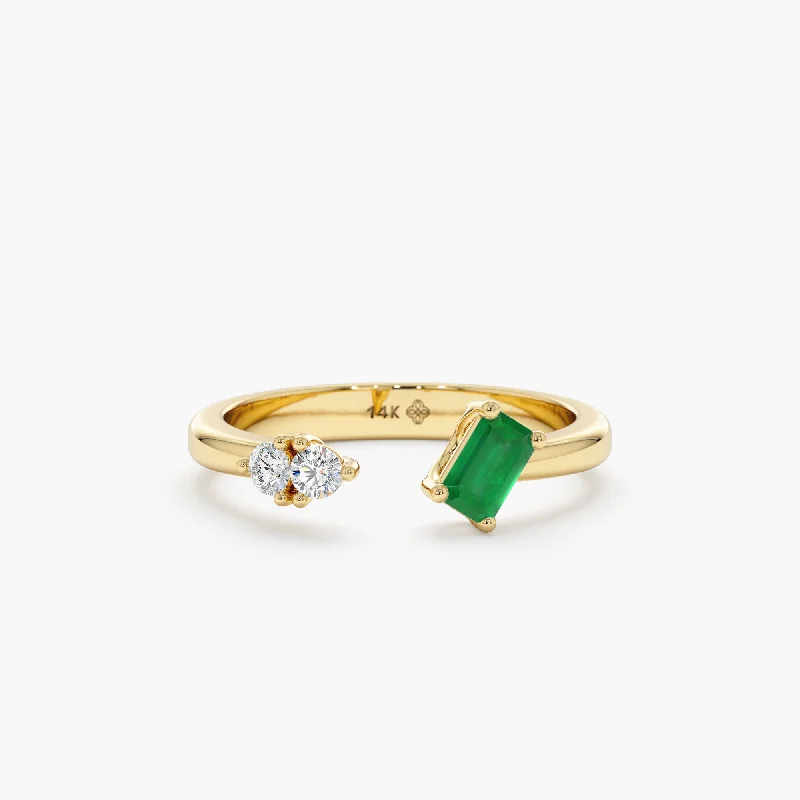 personalized stacking rings for women -Emerald Diamond Open Ring, Nora