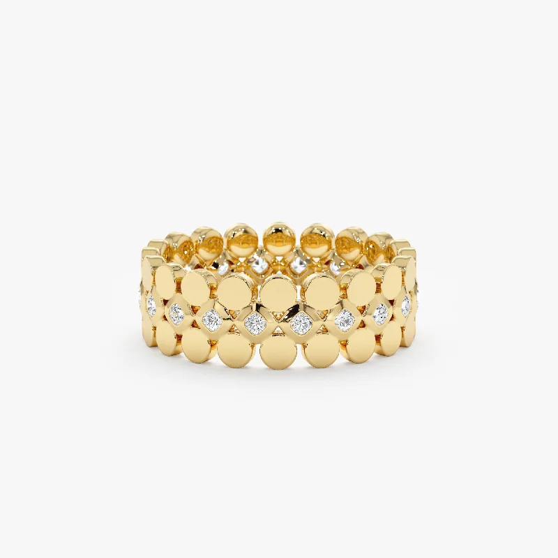 delicate gold ring for layering -Flat Bead Diamond Eternity Ring, Izi