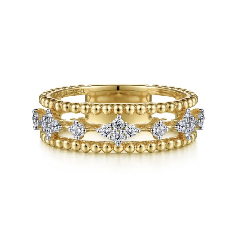 luxury wedding ring set for women -Bujukan Beaded Ring with Diamonds in Gold