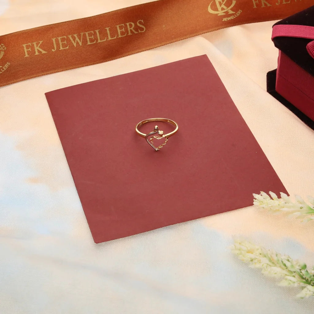 vintage-inspired ring for women -Gold Dual Tone Heart Shaped Ring 18KT - FKJRN18K7342