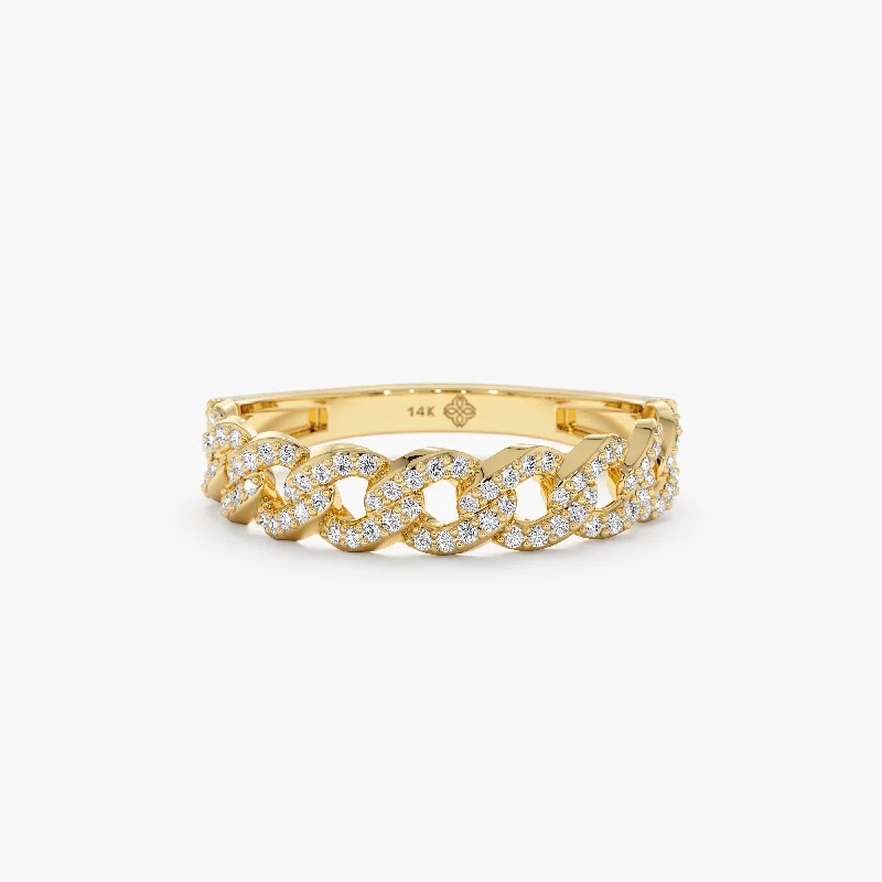 minimalist gold ring for everyday wear -Half Eternity Diamond Cuban Chain Ring, Cleo