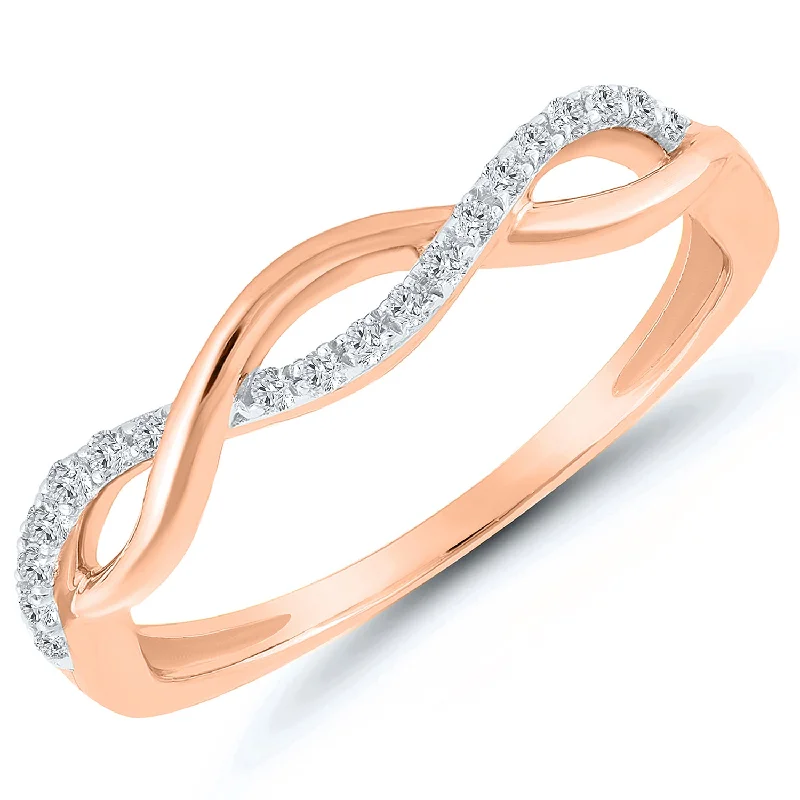 bold gold ring for women -Rose Gold Diamond Infinity Twist Band Ring, 0.10 cttw