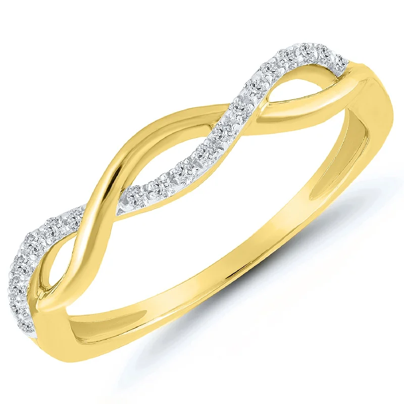 designer engagement ring for women -Yellow Gold Diamond Infinity Twist Band Ring, 0.10 cttw