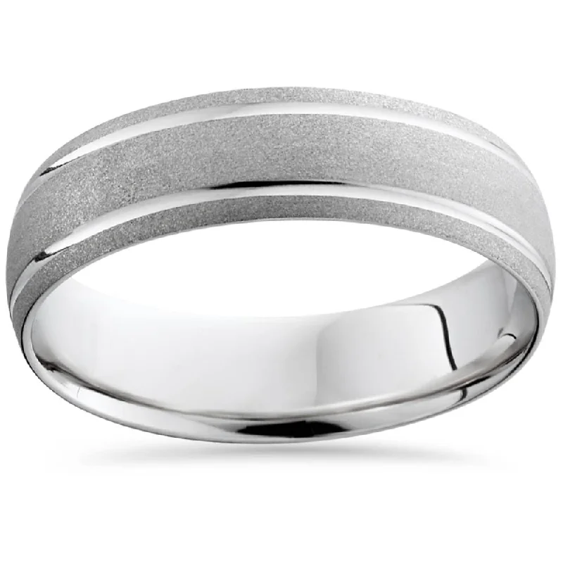 mother-daughter matching rings -Mens 10K White Gold Comfort Sandblast Finish Wedding Band Size Selectable