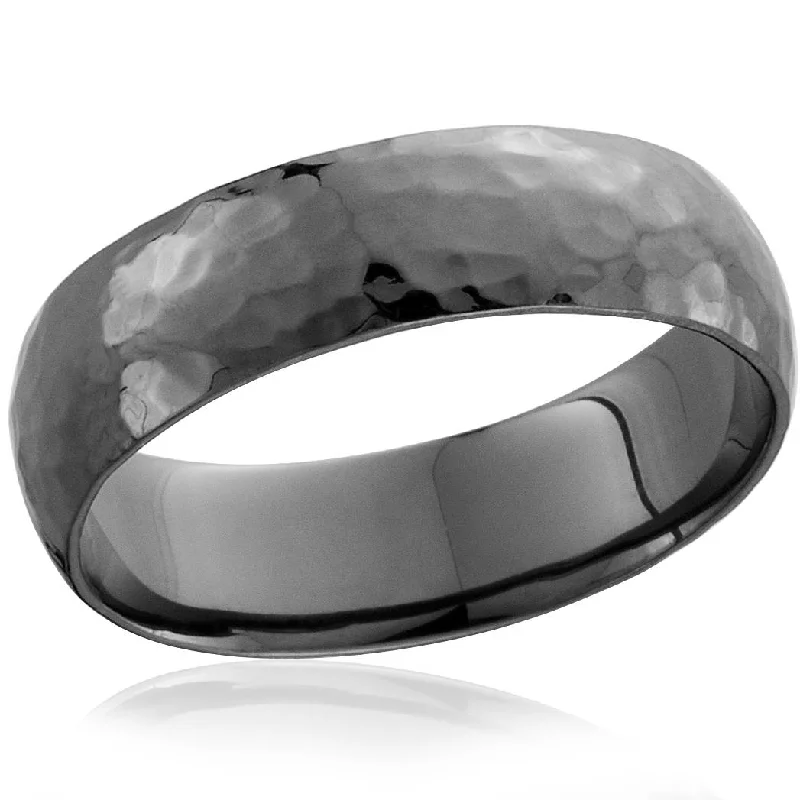 boho style ring for women -Mens 14K Black Gold Hammered Wedding Ring 6mm New Band Size Selectable