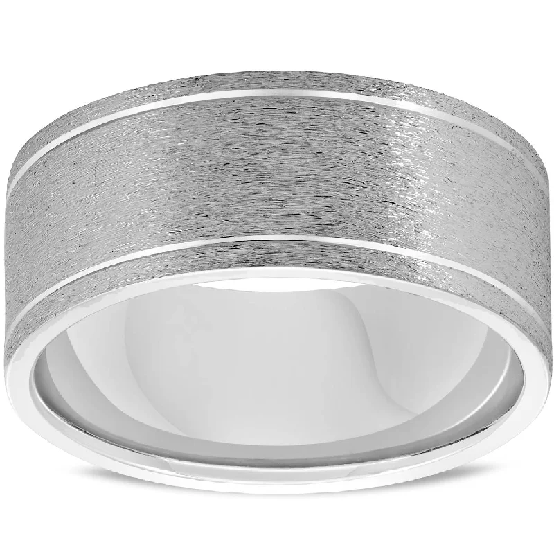 anniversary band for couples -Mens 14K White Gold Comfort Fit Brushed New Wedding Ring Band Size Selectable