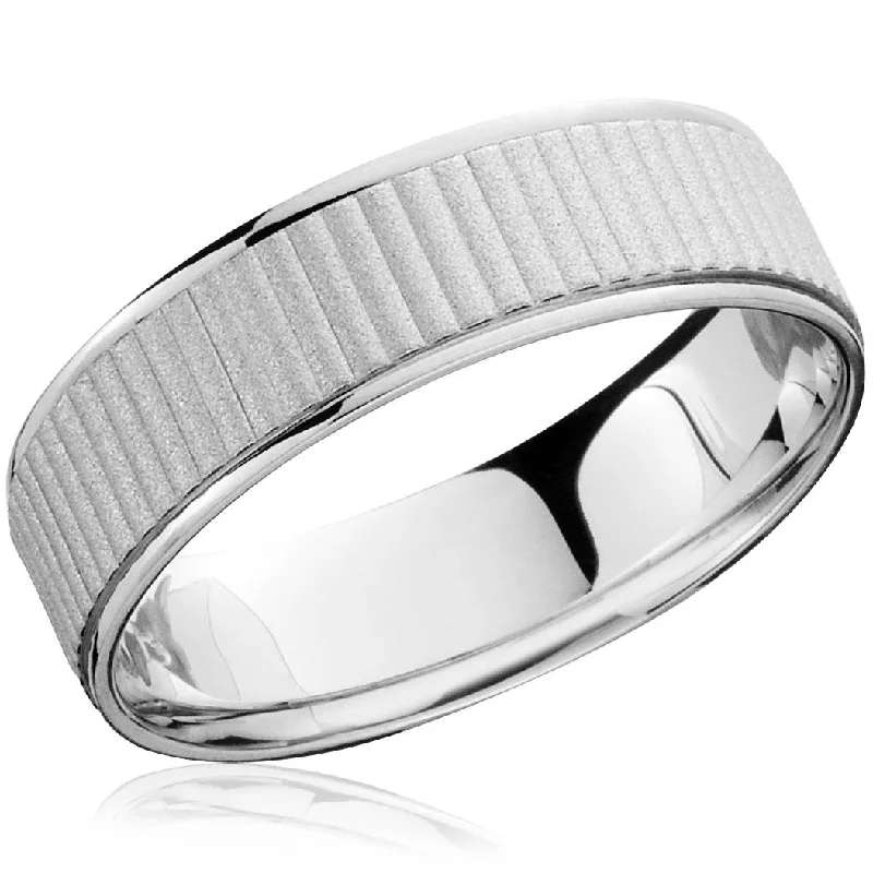 fashion statement ring for women -Mens 14K White Gold Comfort Fit Brushed Wedding Band Size Selectable