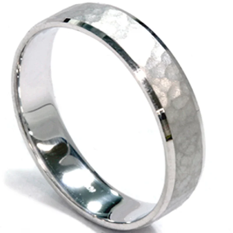 platinum wedding band for men -Mens 5mm White Gold Hammered Wedding Band Size Selectable