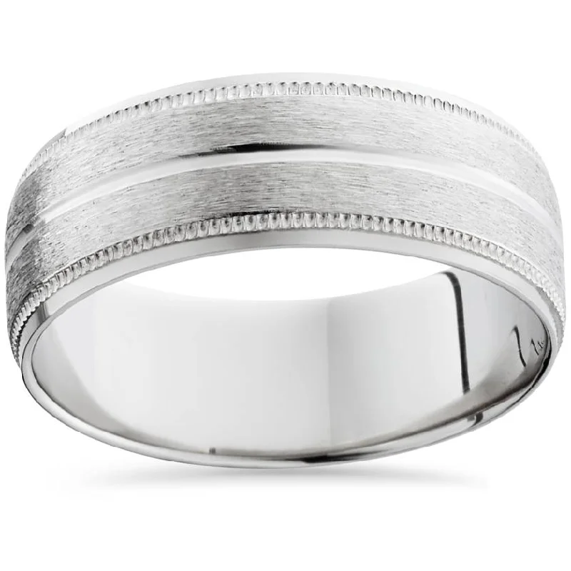 fashion statement ring for women -Men's 8mm Platinum Satin Wedding Band Bands Mens Rings Size Selectable