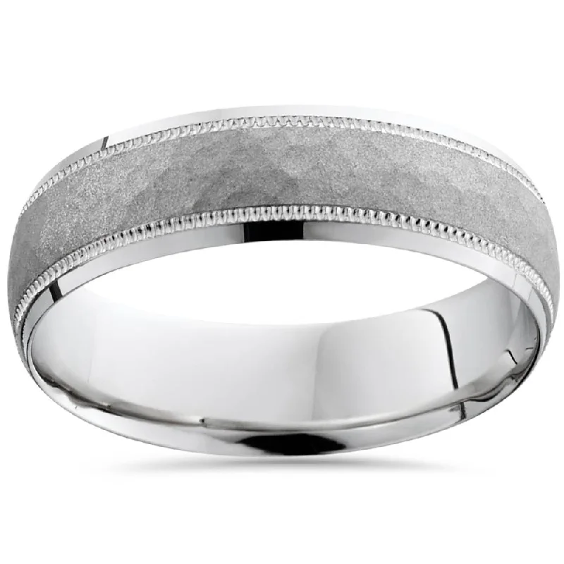 promise ring for girlfriend -Mens Hammered 950 Platinum 6mm Comfort Fit Wedding Band Size Selectable