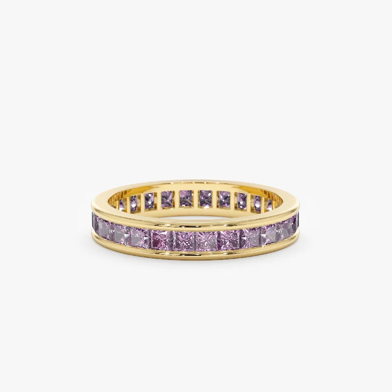 luxury wedding ring set for women -Natural Amethyst Eternity Ring, River