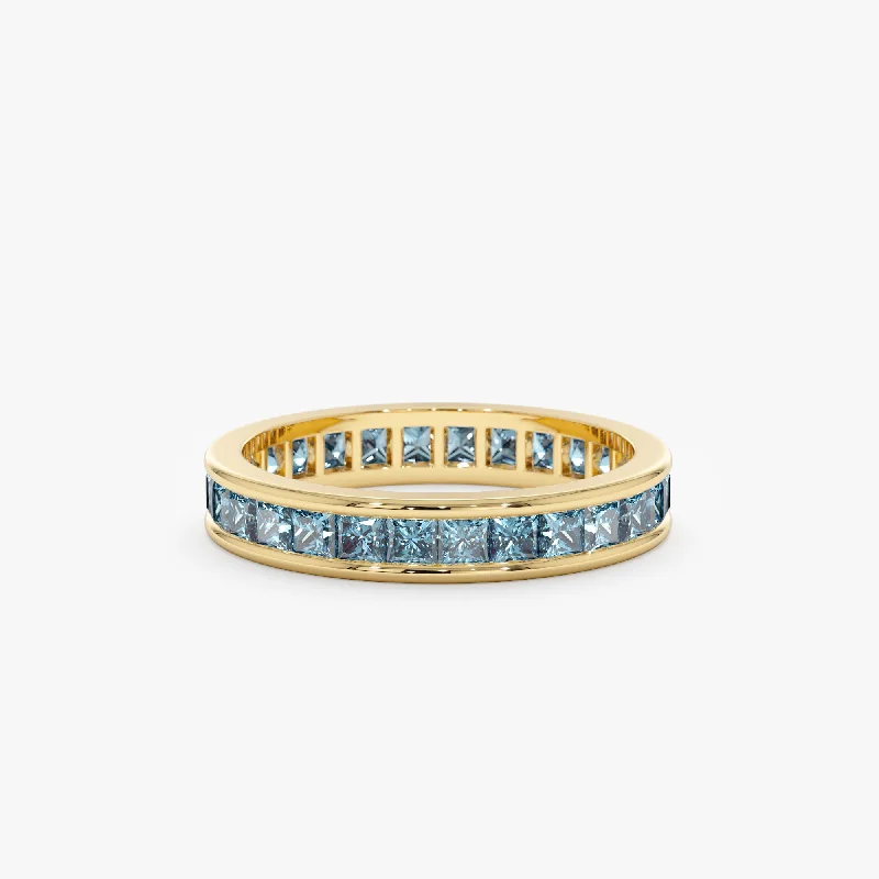 gothic style ring for men -Natural Blue Topaz Eternity Ring, River