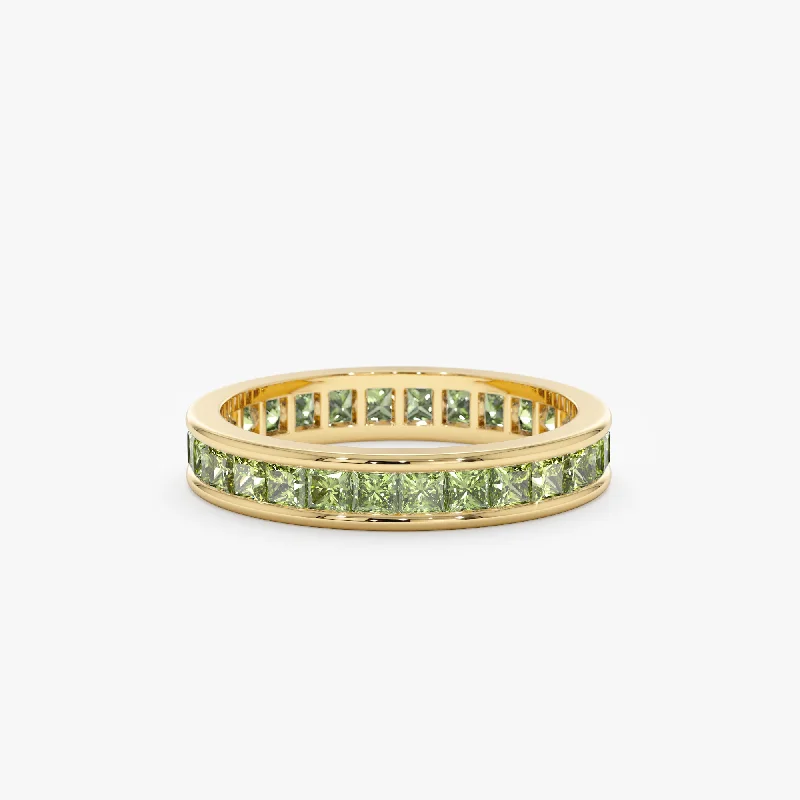 dainty gold ring for women -Natural Peridot Eternity Ring, River