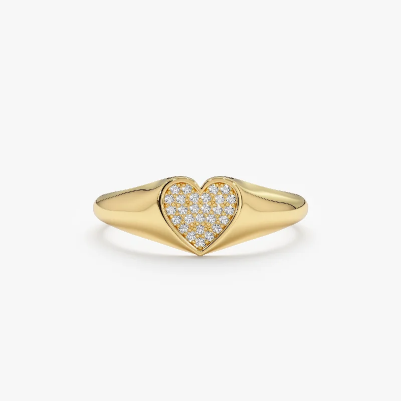 marquise diamond ring for women -Pave Diamond Heart Signet Ring, Kate