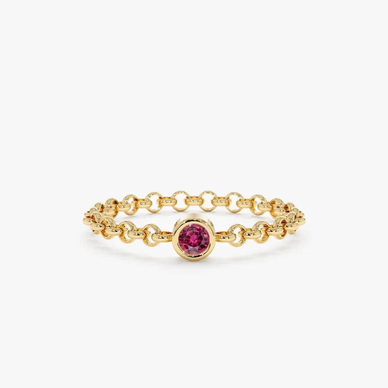 adjustable gold ring for women -Pink Tourmaline Chain Ring, Adriana