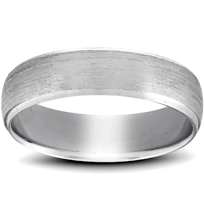 silver thumb ring for women -Platinum Wedding Band Mens Brushed Beveled Ring 6mm Polished Edges Size Selectable