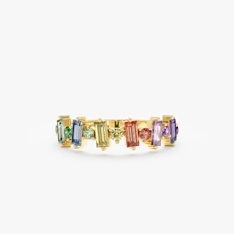 engraved name ring for gifts -Rainbow Sapphire Cluster Ring, Vesna