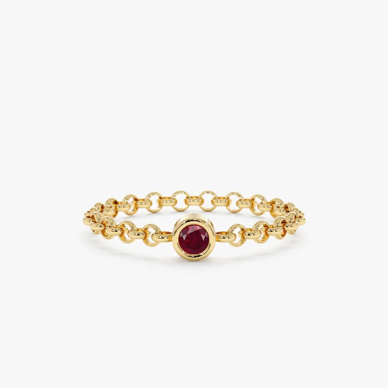 three stone engagement ring -Ruby Chain Ring, Adriana