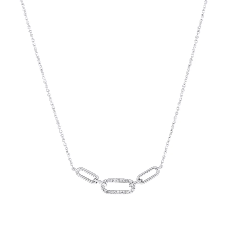 crystal healing necklace for women -Silver Bristol Paper Clip Link Diamond Necklace