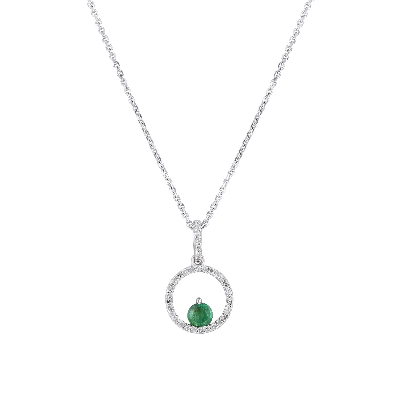 crescent moon necklace for women -Silver Confetti Emerald & Diamond Necklace