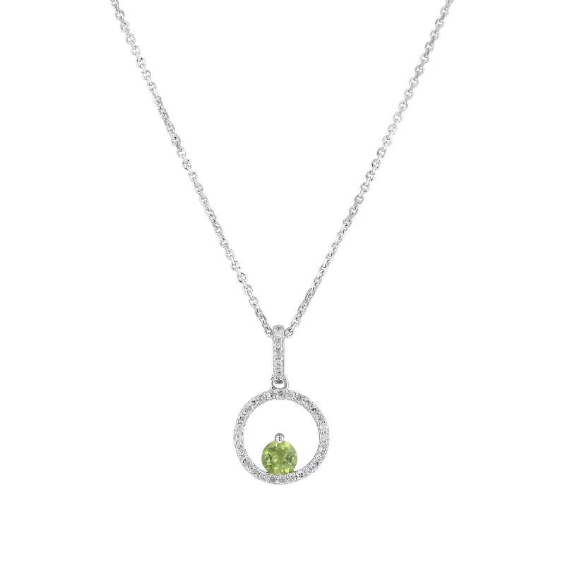 rose gold bar necklace for women -Silver Confetti Peridot & Diamond Necklace