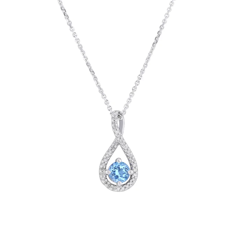 dainty pearl necklace for bridesmaids -Silver Limitless Blue Topaz & Diamond Necklace