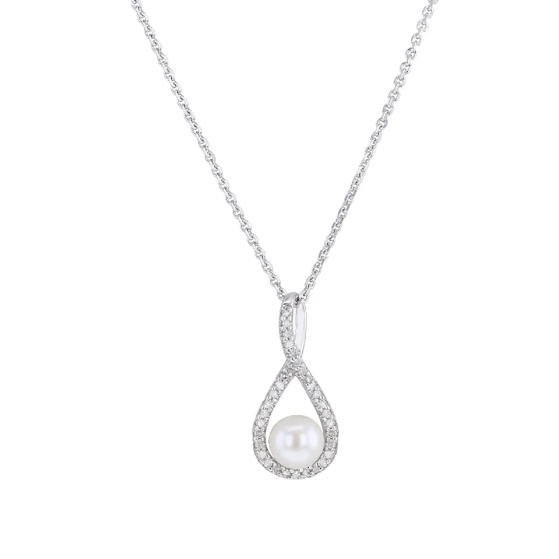 classic pearl necklace for formal events -Silver Limitless Pearl & Diamond Necklace