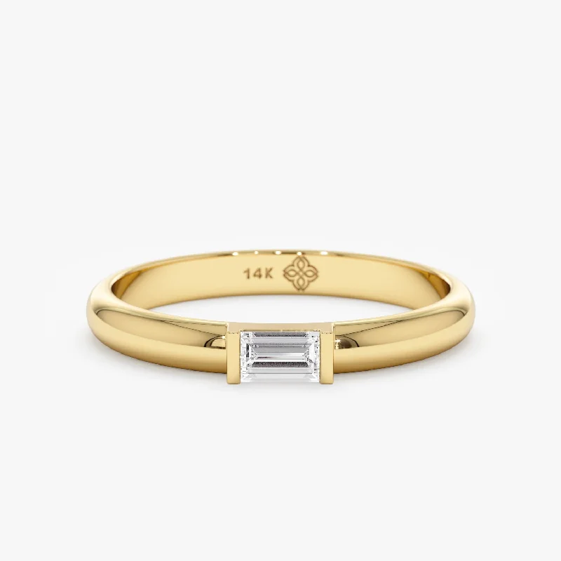 gold band ring for men -Single Baguette Diamond Ring, Annie