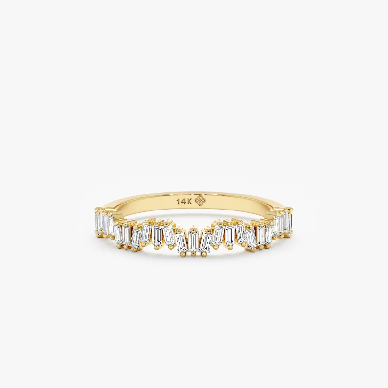 geometric ring for women -Stacked White Diamond Baguette Ring, Sophia